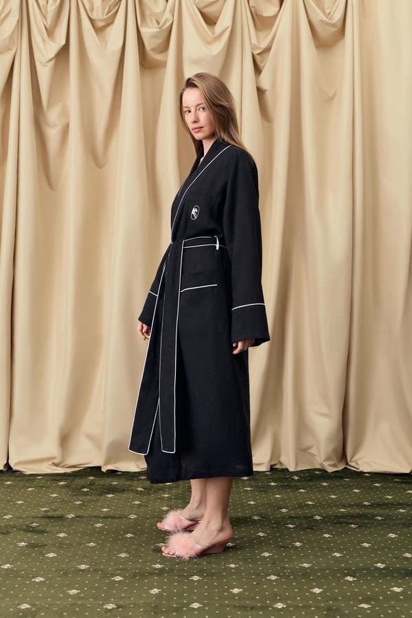 Sleeper Paros Linen Unisex Robe In Black