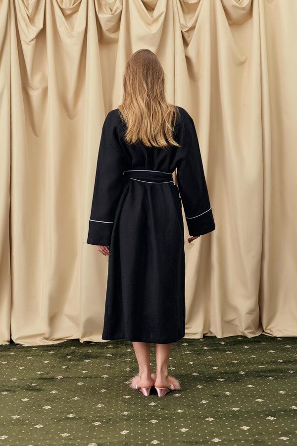 Sleeper Paros Linen Unisex Robe In Black