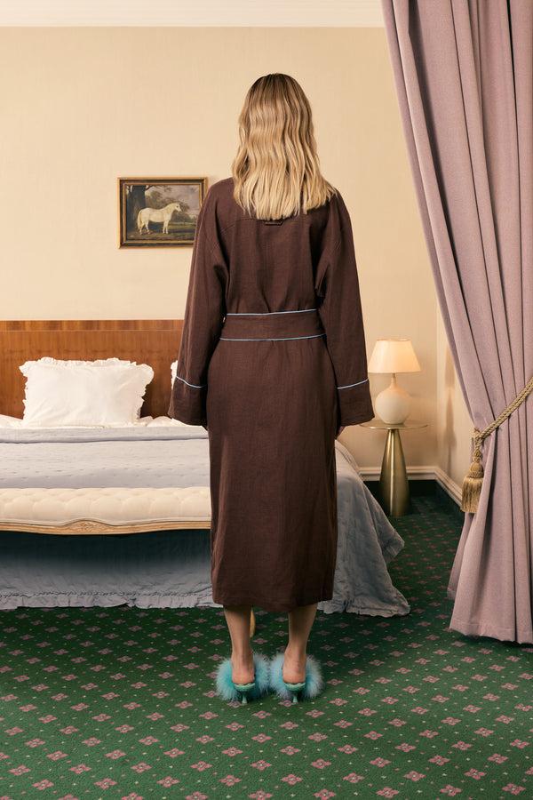 Sleeper Paros Linen Unisex Robe In Brown