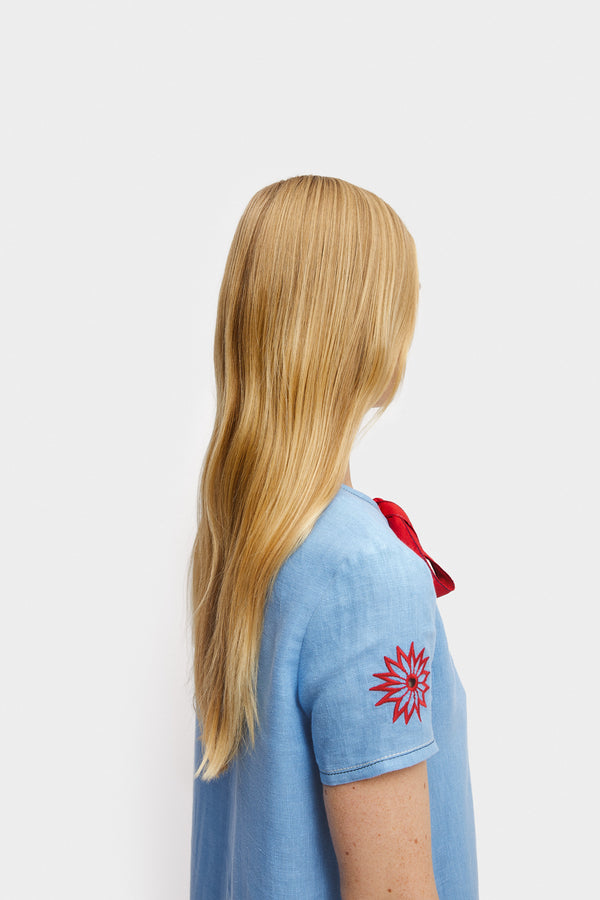 Sleeper Petra Embroidered Linen Maxi Dress In Blue