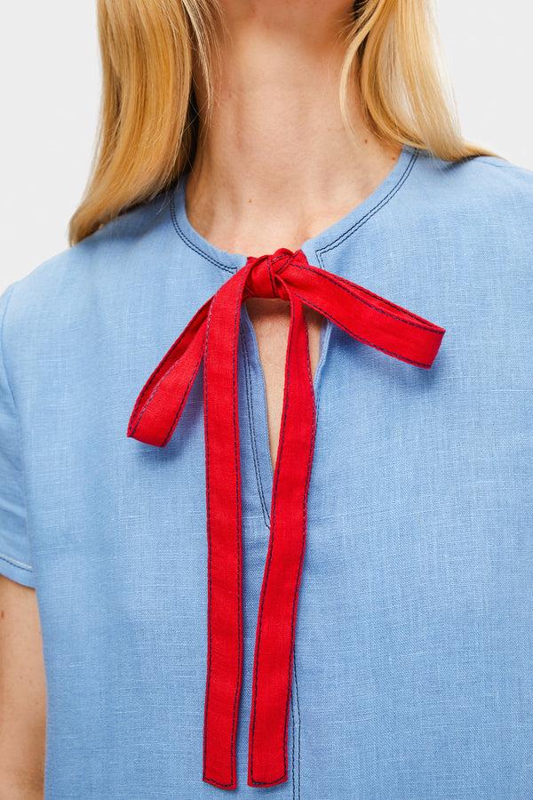 Sleeper Petra Embroidered Linen Maxi Dress In Blue