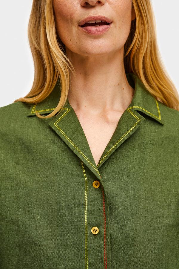 Sleeper Petra Embroidered Linen Shirt In Green