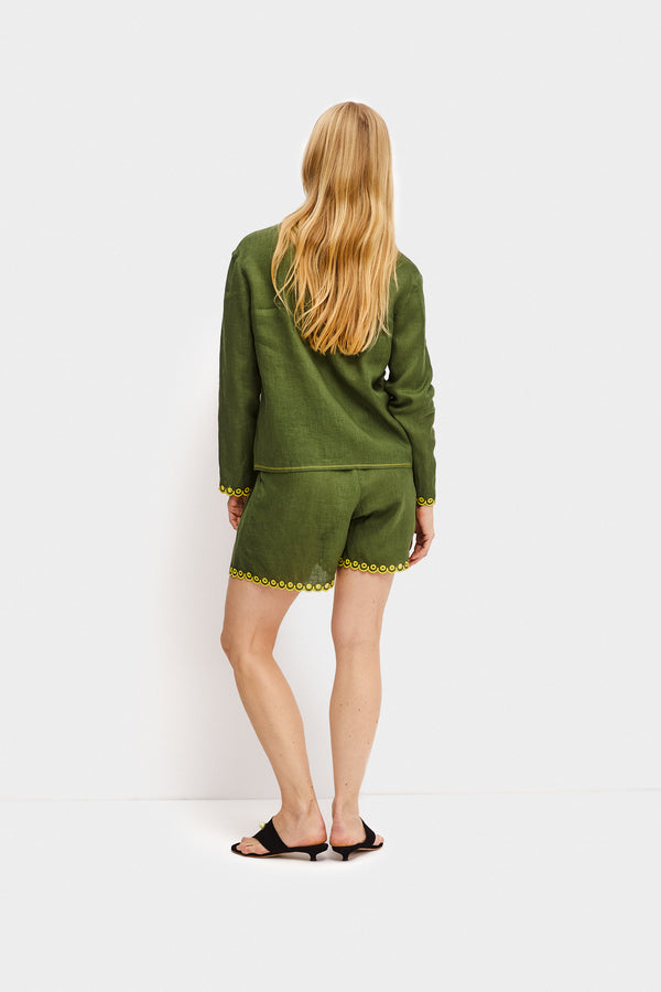 Sleeper Petra Embroidered Linen Shorts In Green