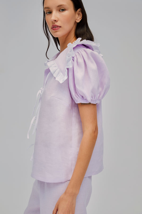 Sleeper Puff Linen Lounge Shirt In Lavender