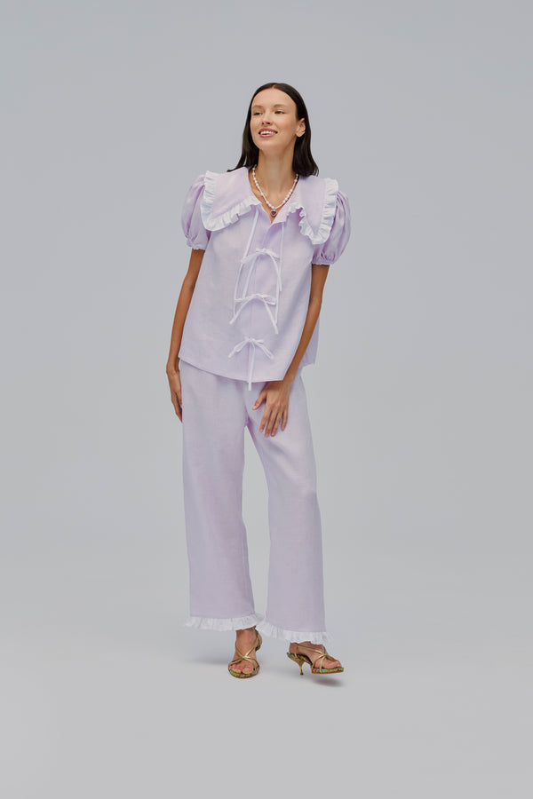 Sleeper Puff Linen Lounge Shirt In Lavender
