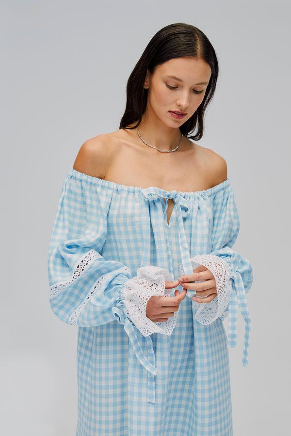 Sleeper Romantica Lounge Dress In Blue Vichy