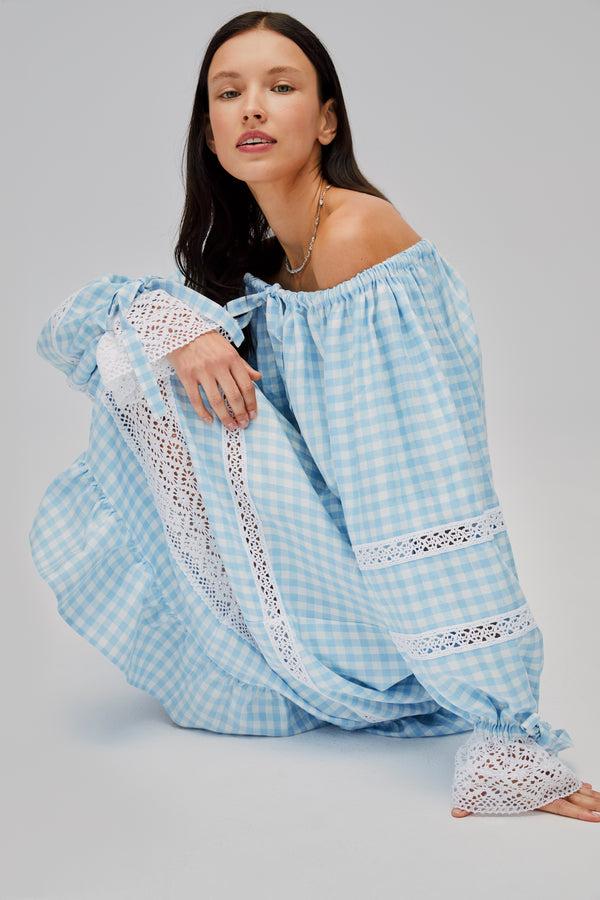 Sleeper Romantica Lounge Dress In Blue Vichy