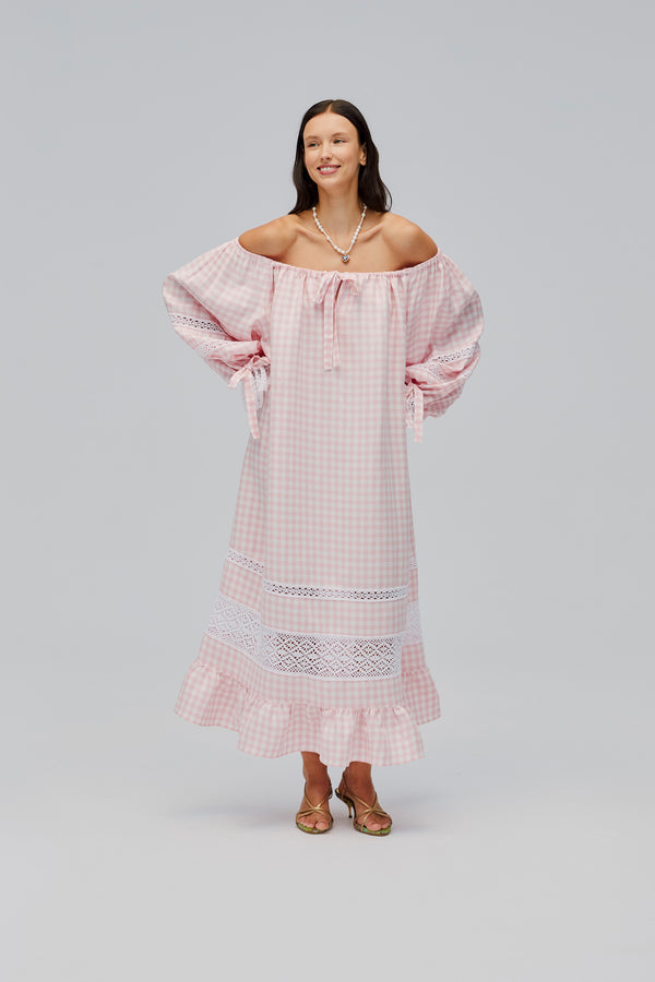Sleeper Romantica Lounge Dress In Pink Vichy