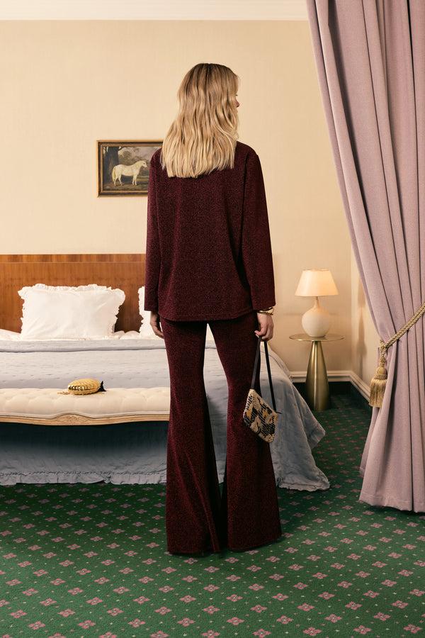 Sleeper Stardust Lurex Lounge Suit In Burgundy