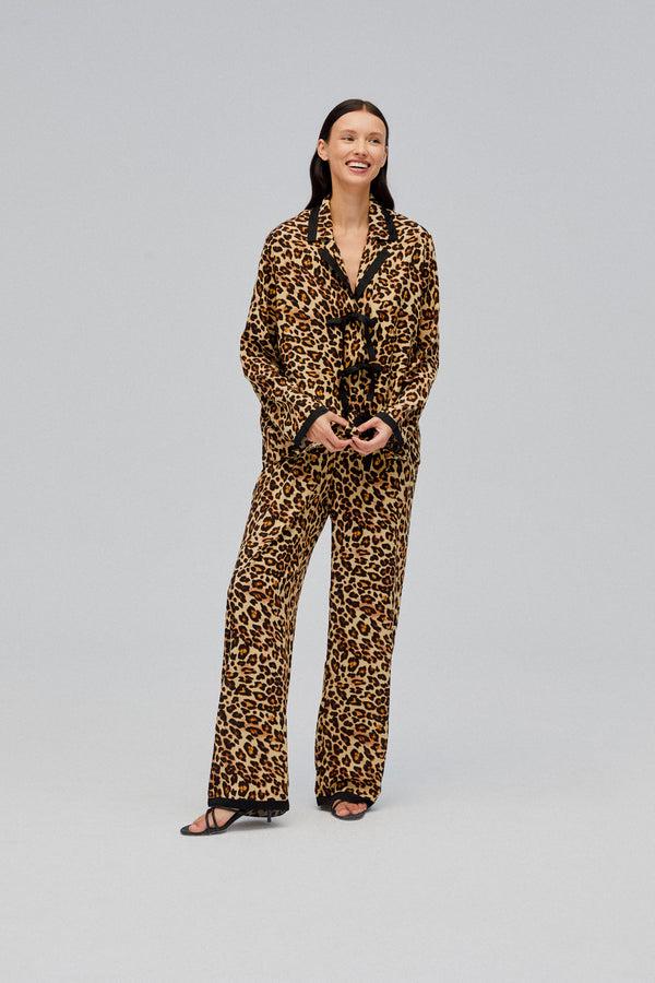Sleeper The Bow Pajama Set In Leopard Print