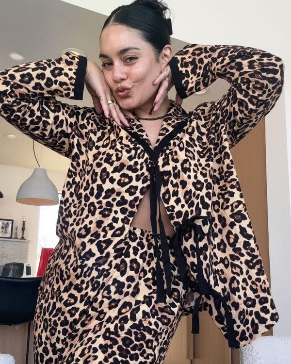 Sleeper The Bow Pajama Set In Leopard Print