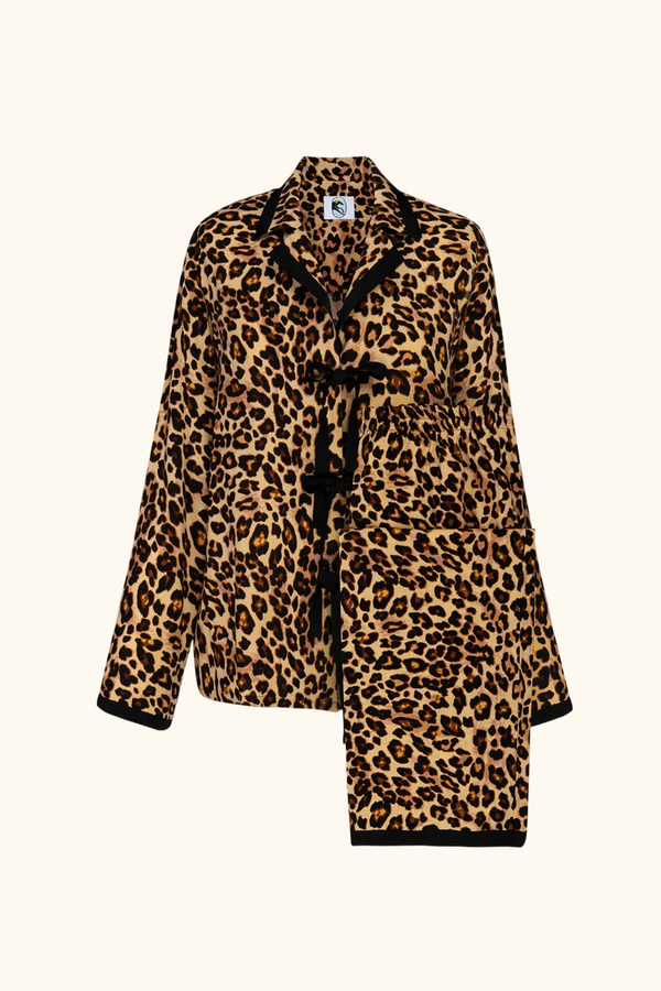 sleeper The Bow Pajama Set in Leopard Print