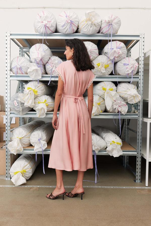Sleeper The Bow Satin Midi Dress In Pink