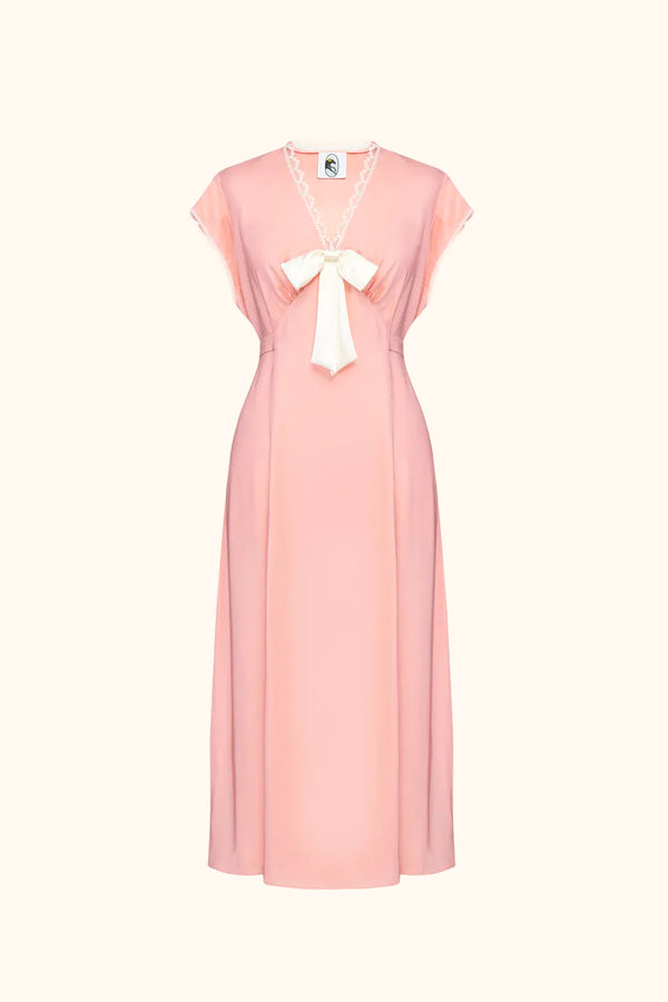Sleeper The Bow Satin Midi Dress In Pink