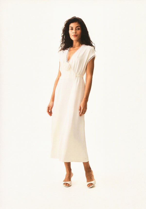 sleeper The Genus Rosa Satin Dress in Milk