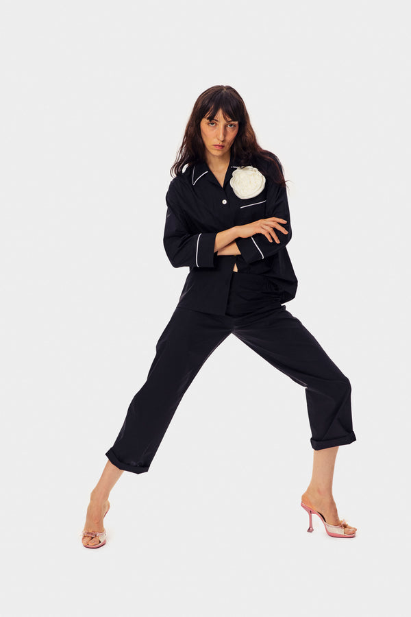 Sleeper The Rose Cotton Pajama Set In Black