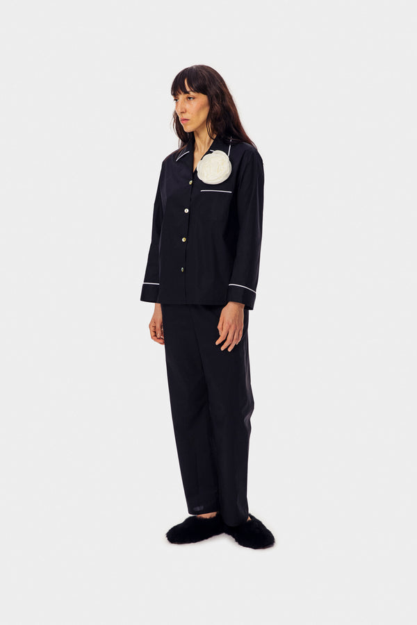 Sleeper The Rose Cotton Pajama Set In Black
