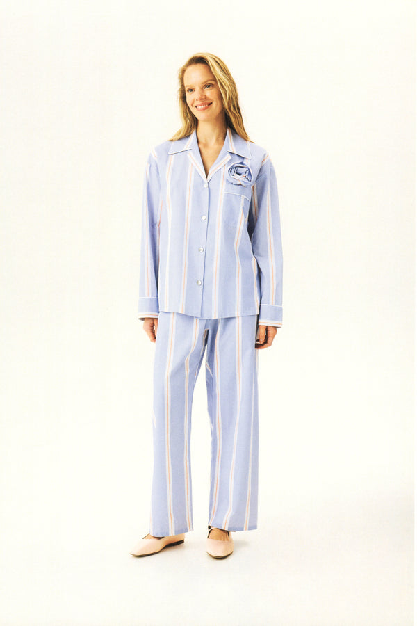 Sleeper The Rose Cotton Pajama Set In Blue Stripes