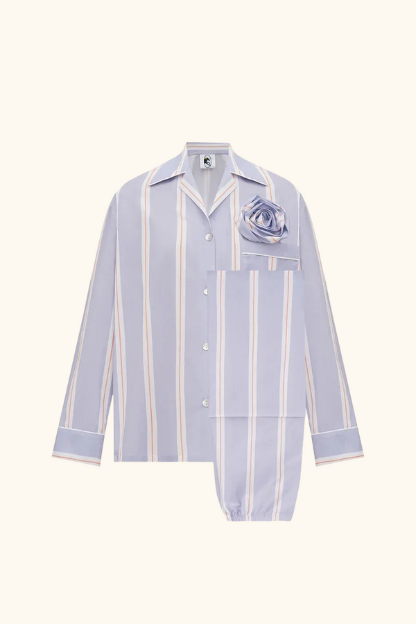 Sleeper The Rose Cotton Pajama Set In Blue Stripes