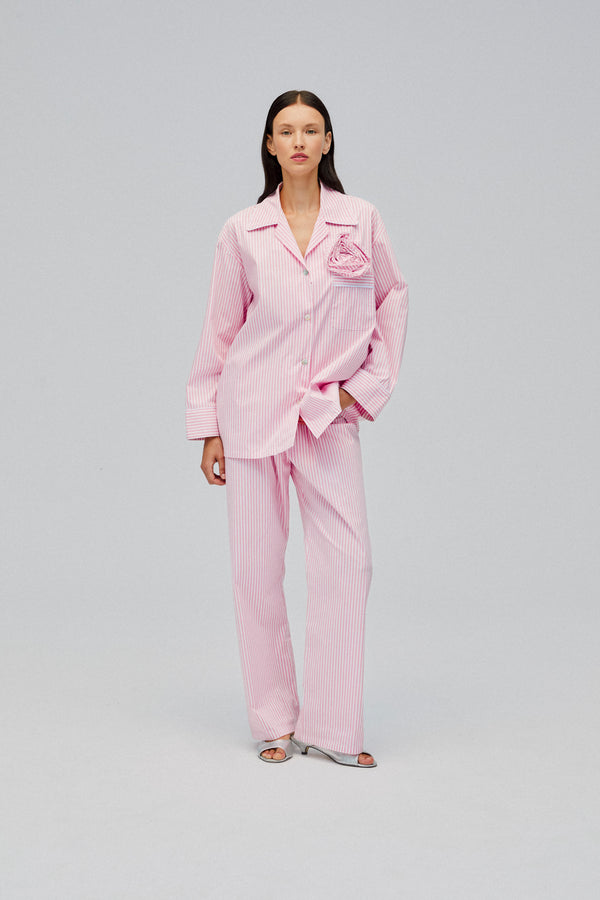 Sleeper The Rose Cotton Pajama Set In Pink Stripes