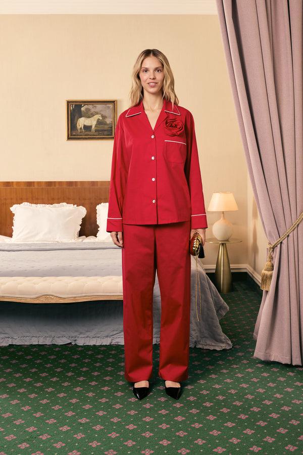 Sleeper The Rose Cotton Pajama Set In Red
