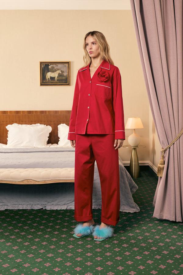 Sleeper The Rose Cotton Pajama Set In Red