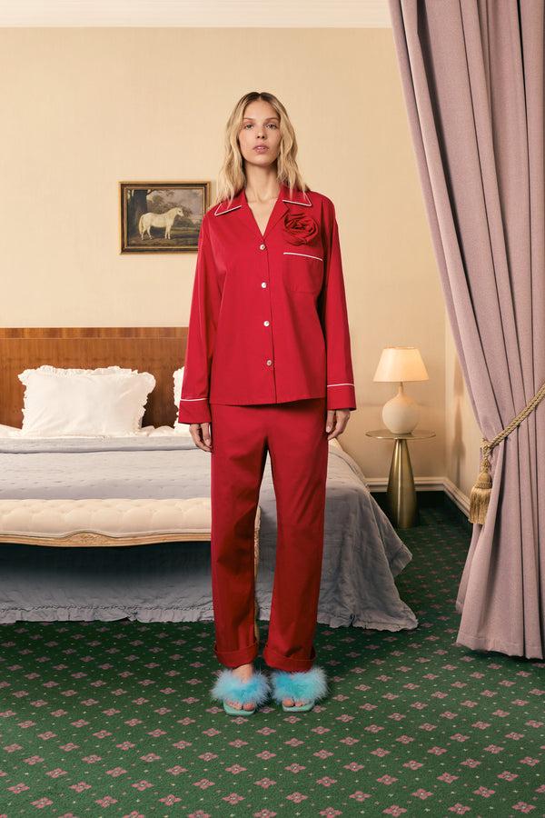 Sleeper The Rose Cotton Pajama Set In Red