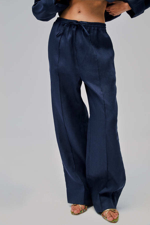 Sleeper Unisex Linen Pants In Navy