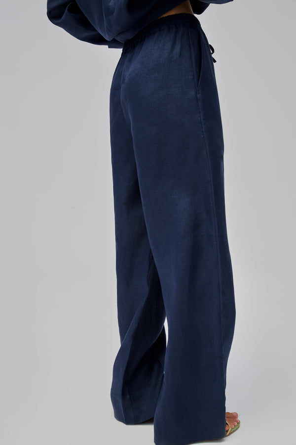 Sleeper Unisex Linen Pants In Navy