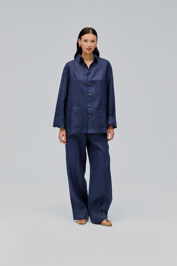 sleeper Unisex Linen Pants in Navy