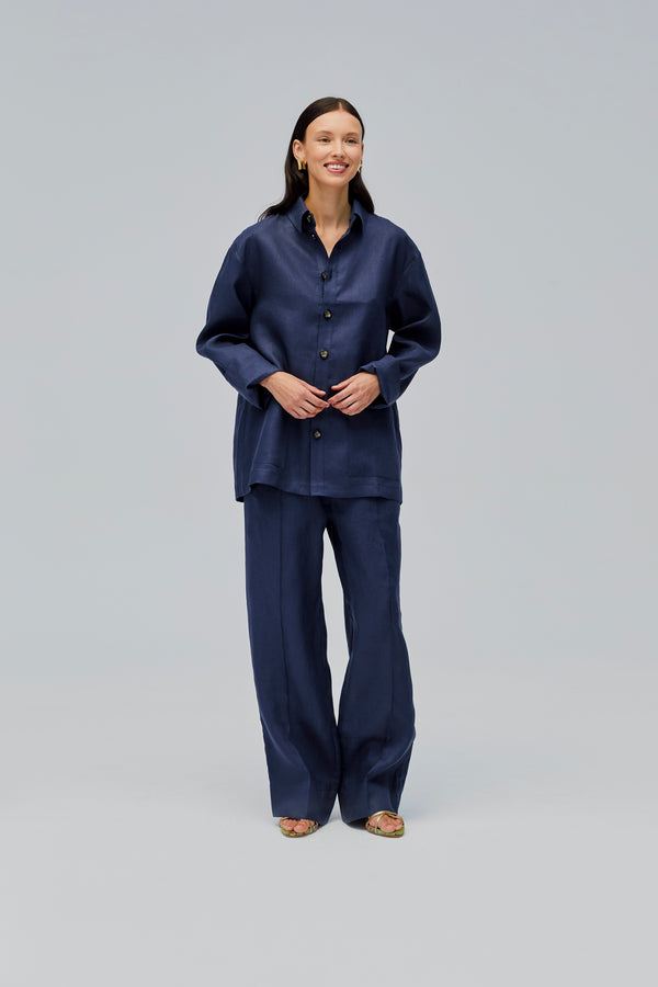 Sleeper Unisex Linen Shirt In Navy