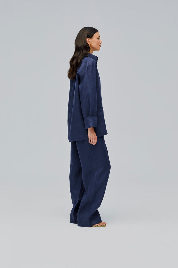 Sleeper Unisex Linen Shirt In Navy