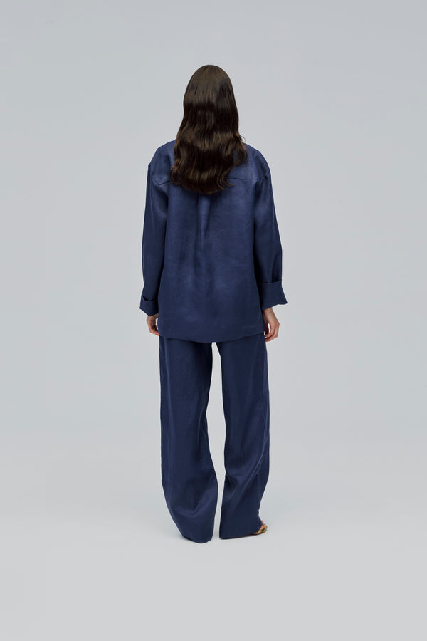 Sleeper Unisex Linen Shirt In Navy