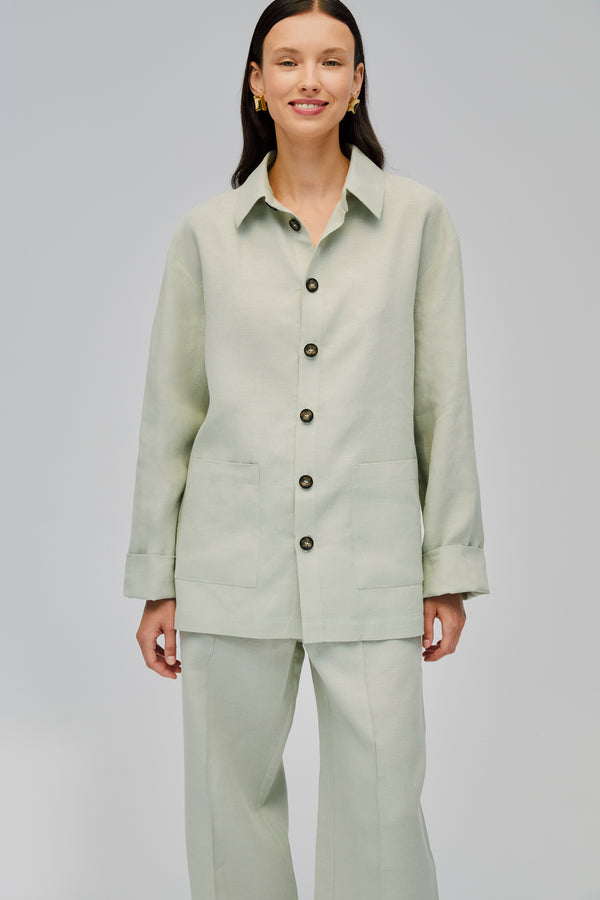 Sleeper Unisex Linen Shirt In Pistachio Green