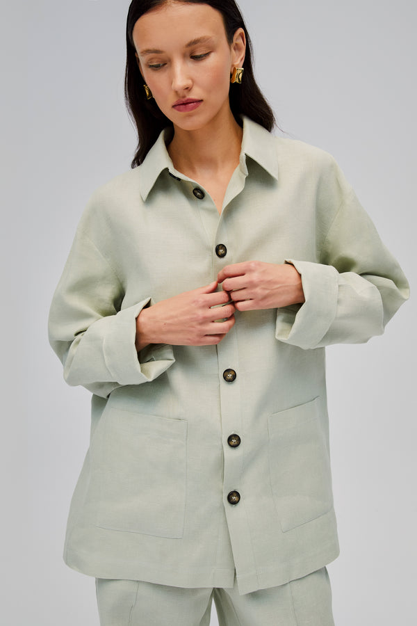 Sleeper Unisex Linen Shirt In Pistachio Green
