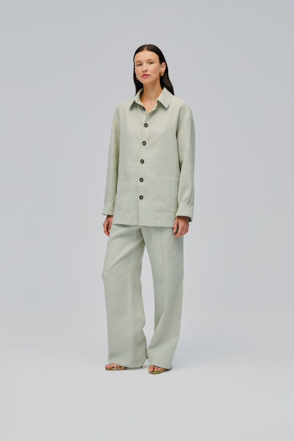 Sleeper Unisex Linen Shirt In Pistachio Green