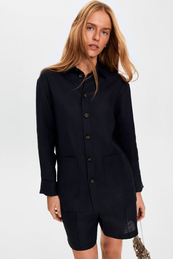 Sleeper Unisex Linen Shorts In Navy