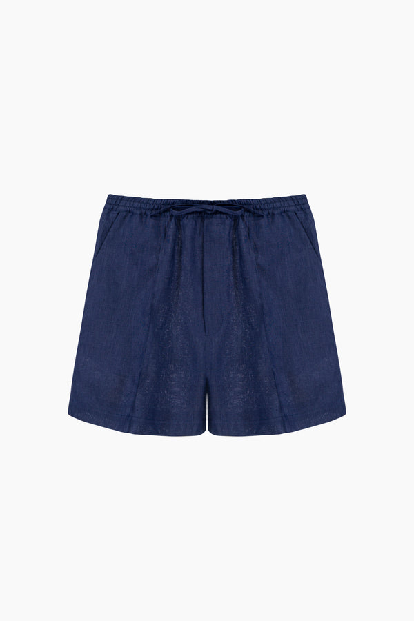 Sleeper Unisex Linen Shorts In Navy