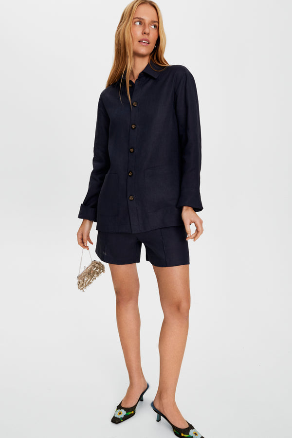 sleeper Unisex Linen Shorts in Navy