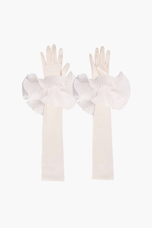 Sleeper Zephyr Ruffle Gloves In White