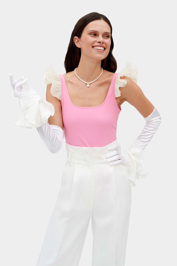 Sleeper Zephyr Ruffle Gloves In White