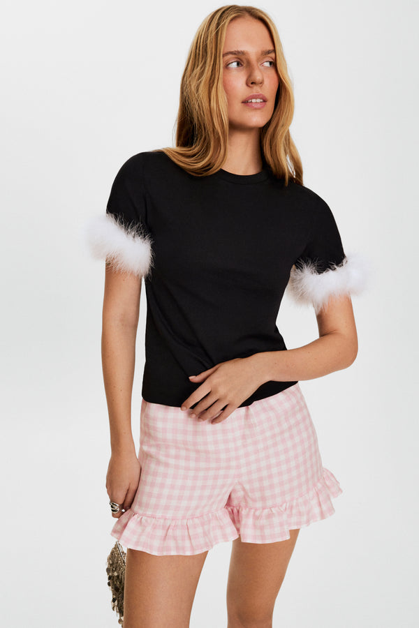 Sleeper Stretch-cotton Jersey T-Shirt With Detachable Feathers In Black