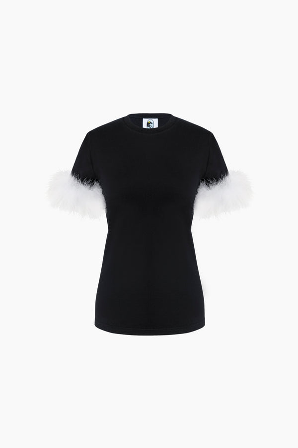 Sleeper Stretch-cotton Jersey T-Shirt With Detachable Feathers In Black