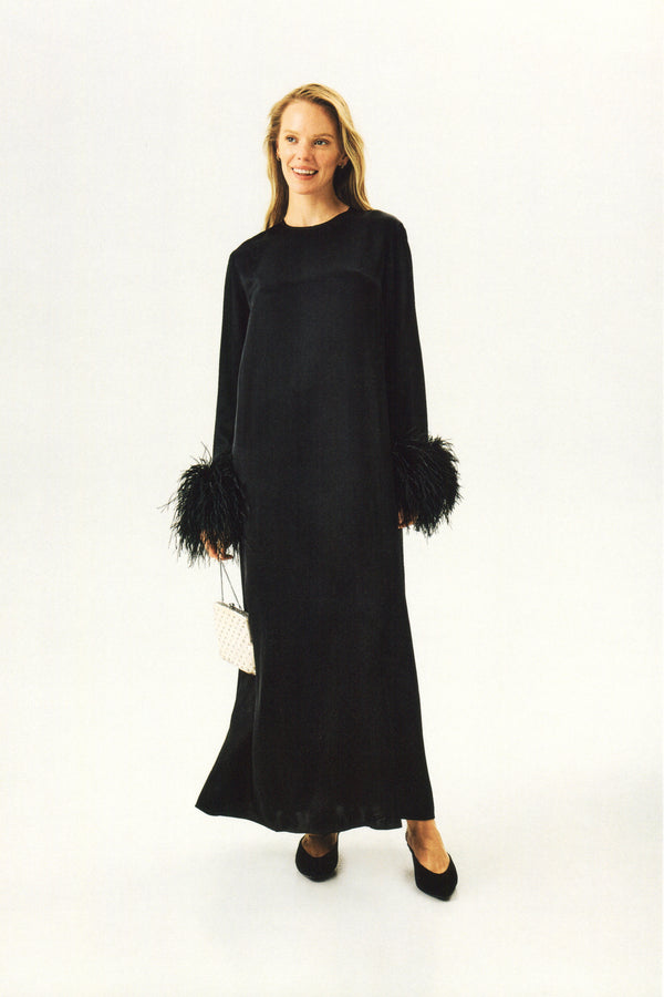 Sleeper Suzi Maxi Dress With Detachable Feathers In Black