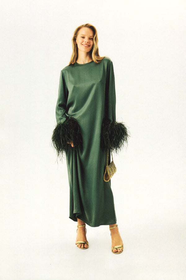 Sleeper Suzi Maxi Dress With Detachable Feathers In Green