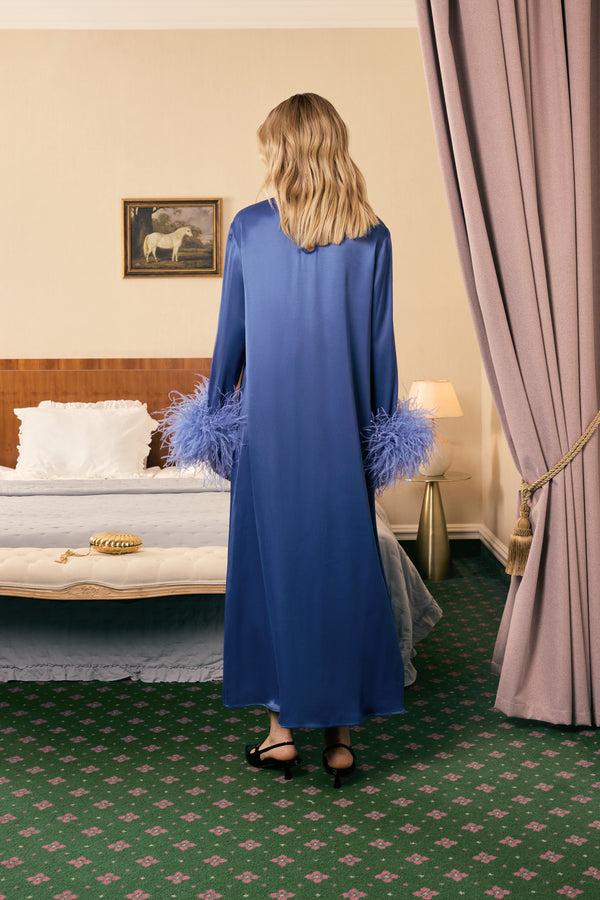 Sleeper Suzi Maxi Dress With Detachable Feathers In Navy