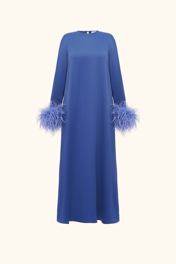 Sleeper Suzi Maxi Dress With Detachable Feathers In Navy