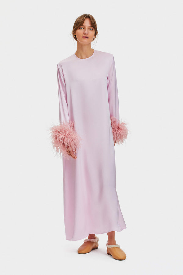Sleeper Suzi Maxi Dress With Detachable Feathers In Pink