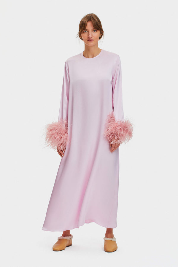 sleeper Suzi Maxi Dress with Detachable Feathers in Pink