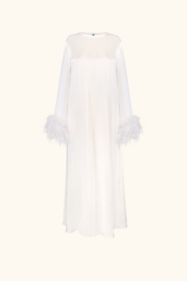 Sleeper Suzi Maxi Dress With Detachable Feathers In White